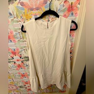 White midi dress with peplum ruffle bottom, size small, no rips